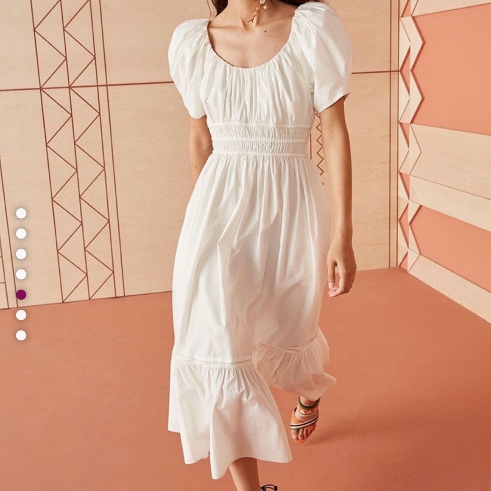 NWOT Ulla Johnson Isla Cream Smocked Puff Sleeve Midi Dress Cottage Core